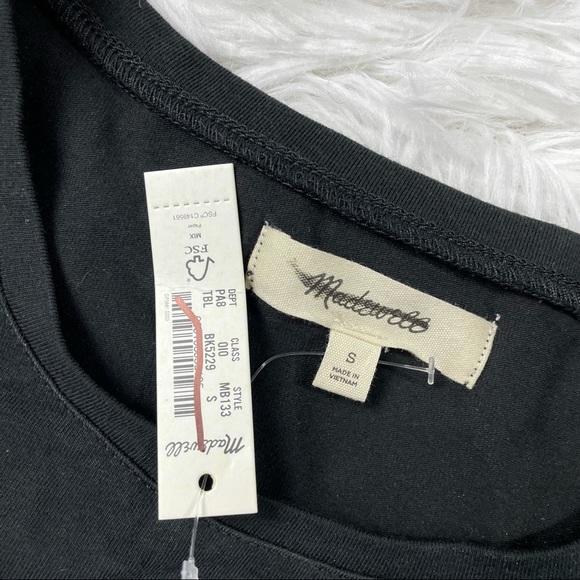 New Madewell Sheer Sleeve Knit Top Small Black MB133 - Picture 8 of 8